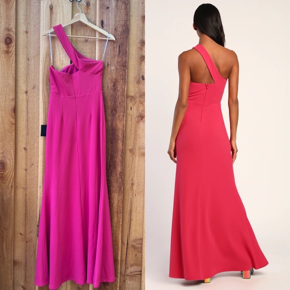 Hot Pink Magenta Asymmetrical Sweetheart Mermaid Maxi Dress 🌿 - Picture 2 of 10